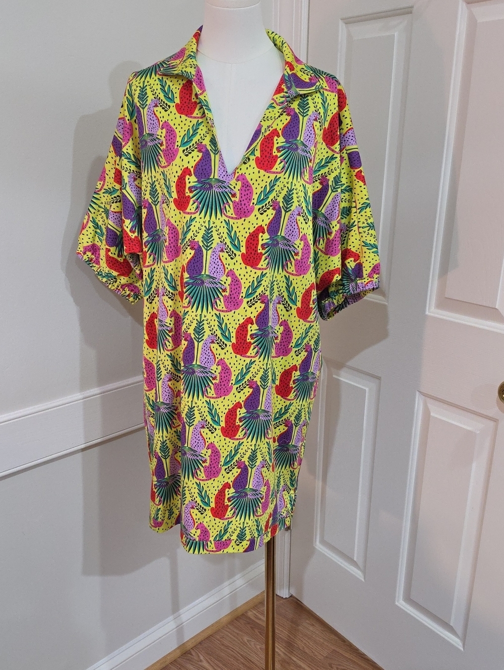 Emily McCarthy Poppy Peekaboo Caftan Dress in Neon Yellow Jungle Print - Size L